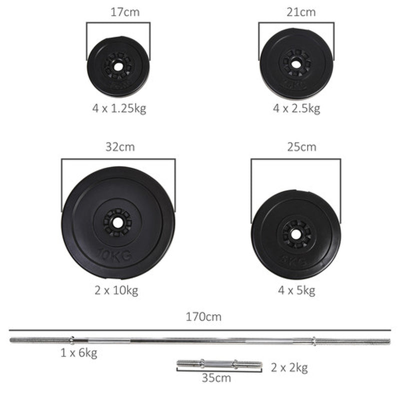 65Kg Adjustable Dumbbell and Barbell Weights Set for Home Gym