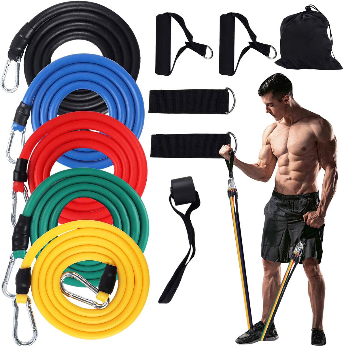 12Pieces Resistance Bands Set Pull Rope Home Gym Equipment Yoga Fitness Exercise