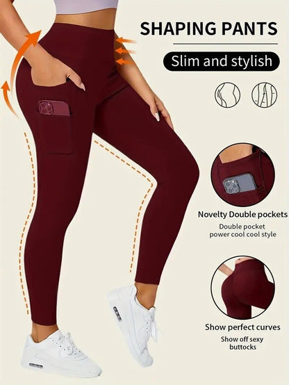 Women High Waist Gym Leggings Pocket Fitness Sports Running Ladies Yoga Pants UK