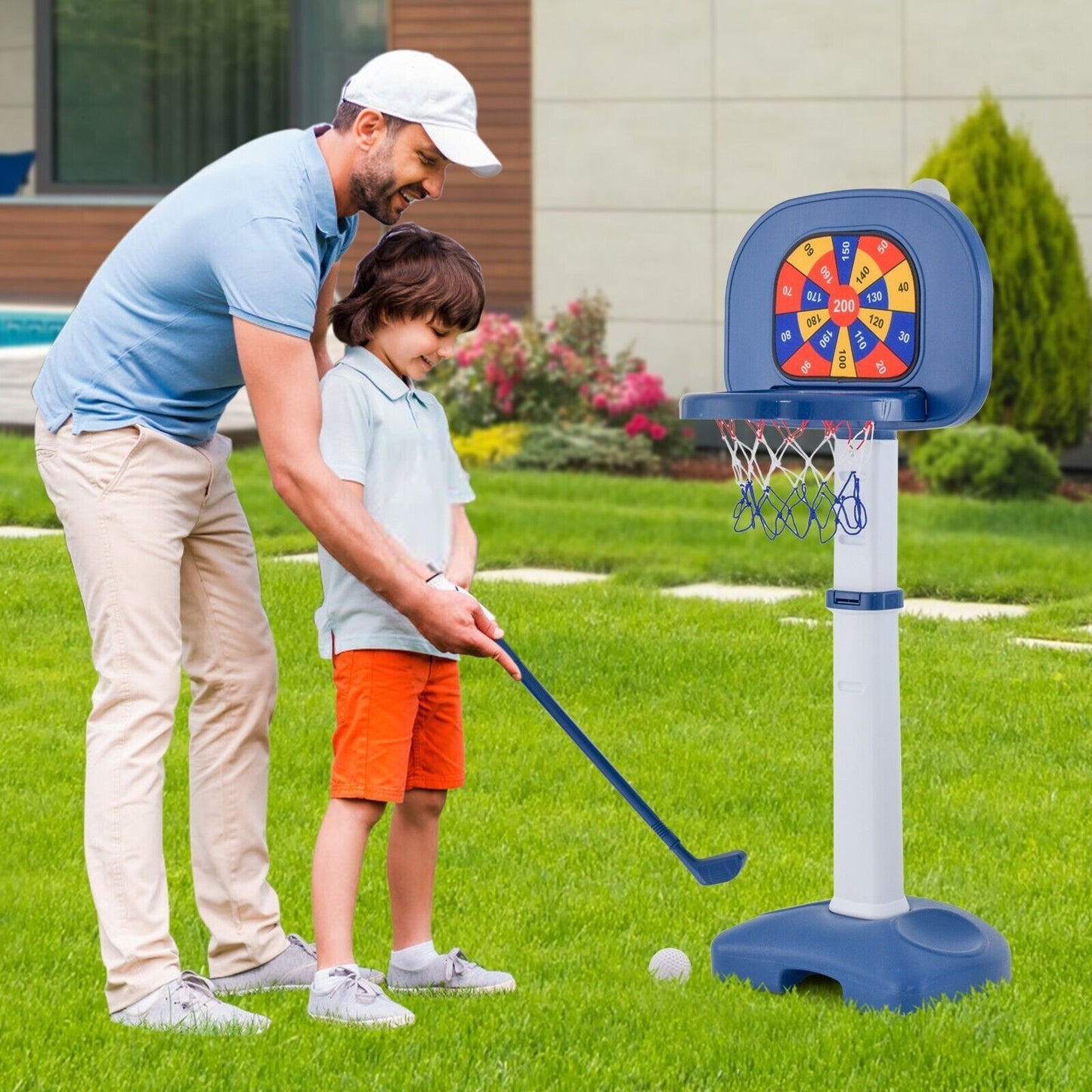 4-In-1 Kids Basketball Hoop Stand Ring Toss Sticky Ball Golf Play Set Adjustable