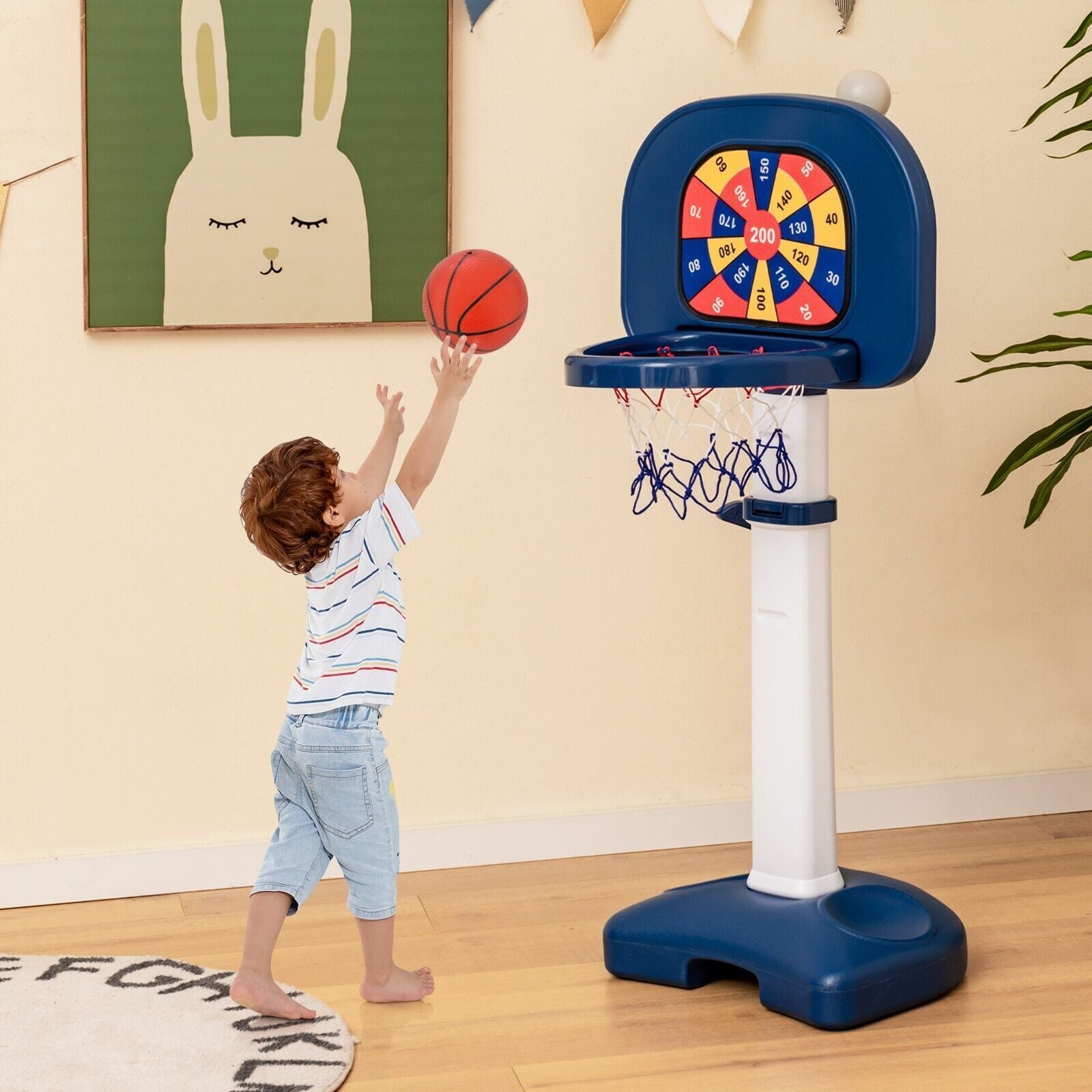 4-In-1 Kids Basketball Hoop Stand Ring Toss Sticky Ball Golf Play Set Adjustable