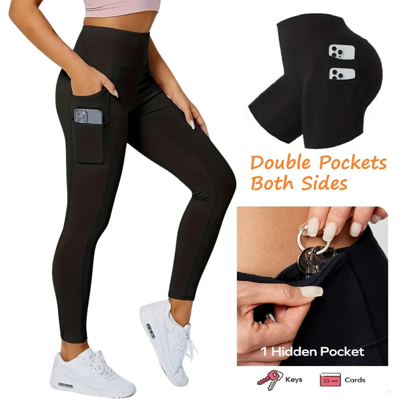 Women High Waist Gym Leggings Pocket Fitness Sports Running Ladies Yoga Pants UK