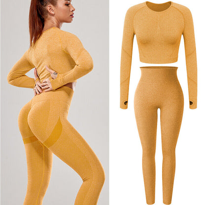 Women Seamless Long Sleeve Crop Top Yoga Suit Gym Leggings Pants Gym Workout Set