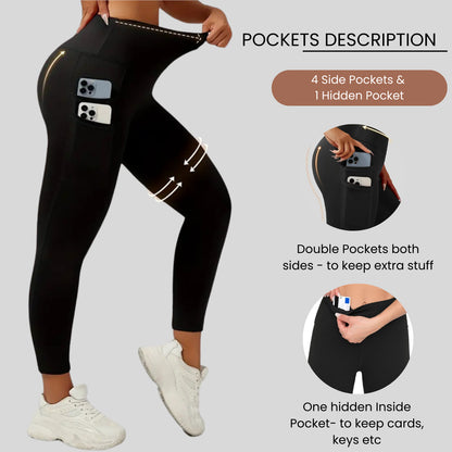 Women High Waist Gym Leggings Pocket Fitness Sports Running Ladies Yoga Pants UK