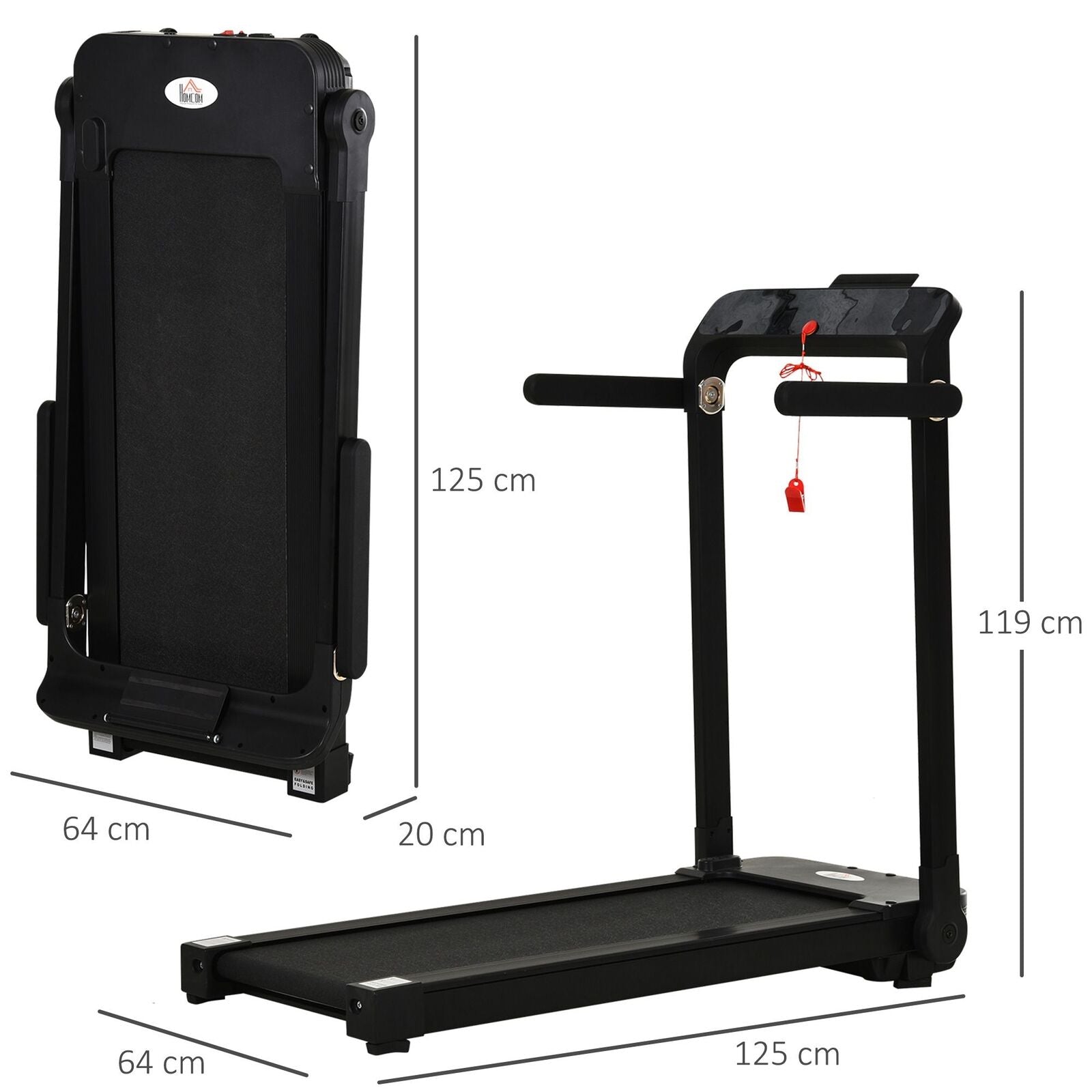 HOMCOM 1.85HP Foldable Electric Treadmill Fitness Safety Lock LED Screen Black