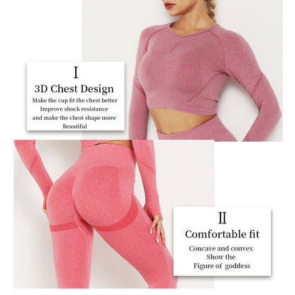 Women Seamless Long Sleeve Crop Top Yoga Suit Gym Leggings Pants Gym Workout Set