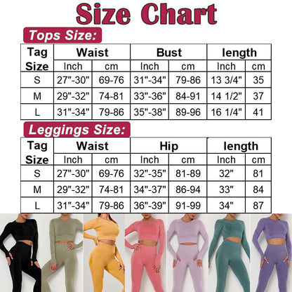 Women Seamless Long Sleeve Crop Top Yoga Suit Gym Leggings Pants Gym Workout Set