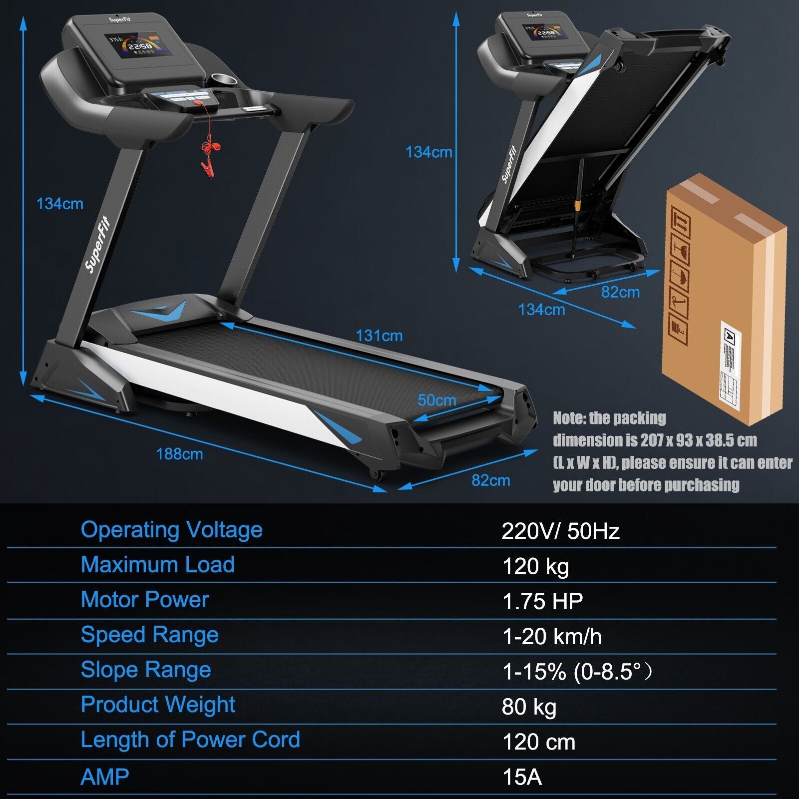 1.75 HP Folding Treadmill with 20 Preset Programs and Auto Incline