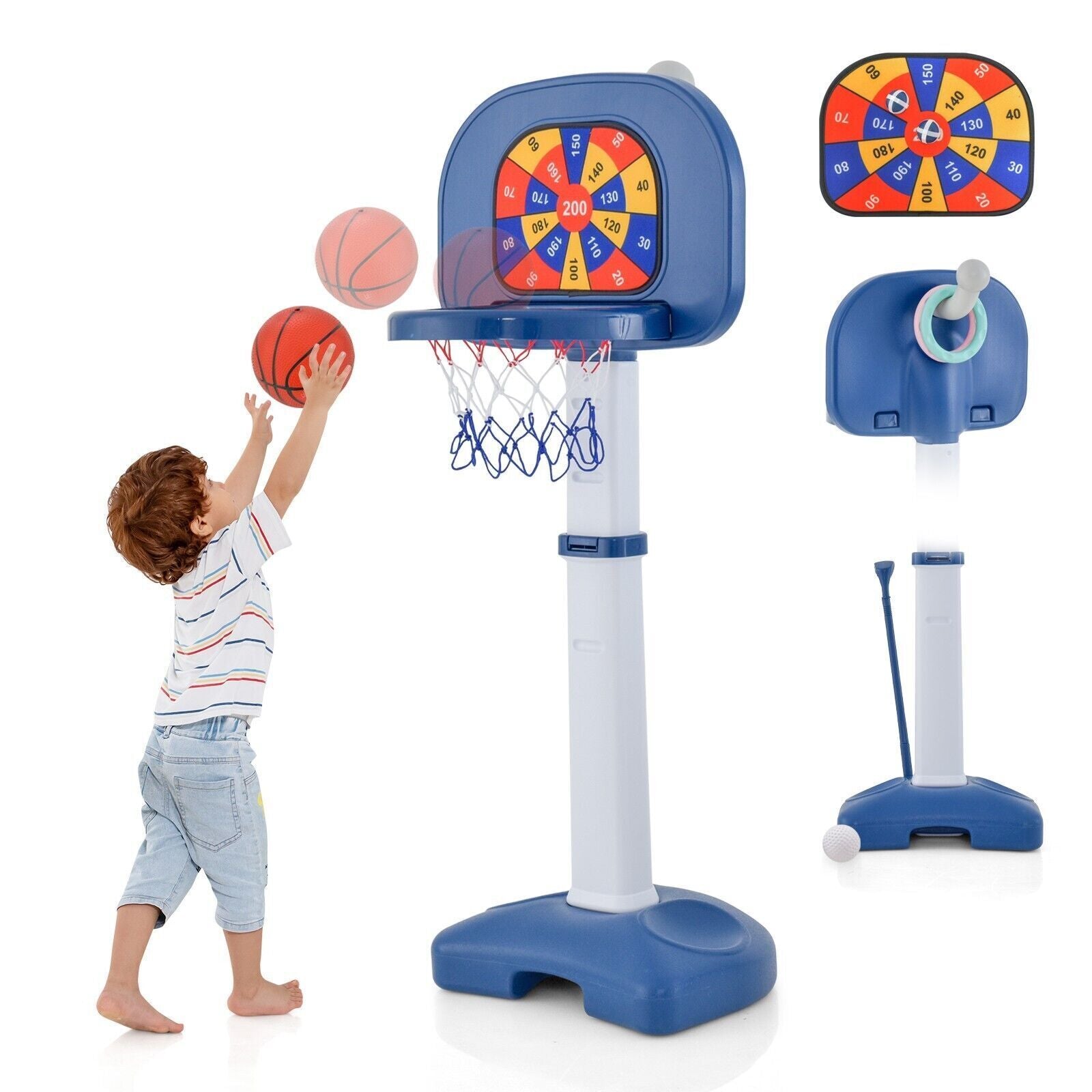 4-In-1 Kids Basketball Hoop Stand Ring Toss Sticky Ball Golf Play Set Adjustable