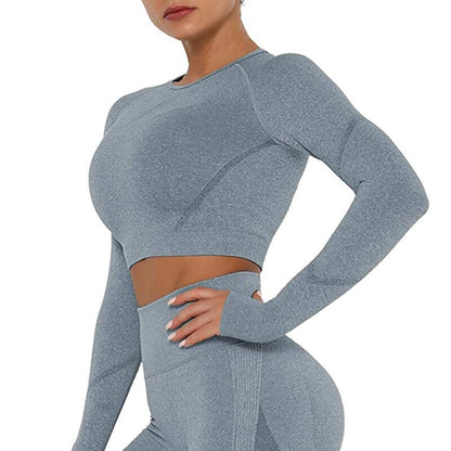 Women Seamless Long Sleeve Crop Top Yoga Suit Gym Leggings Pants Gym Workout Set