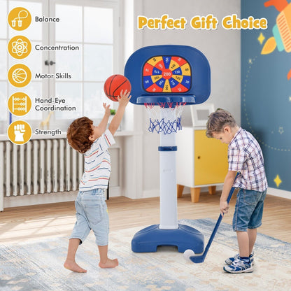 4-In-1 Kids Basketball Hoop Stand Ring Toss Sticky Ball Golf Play Set Adjustable